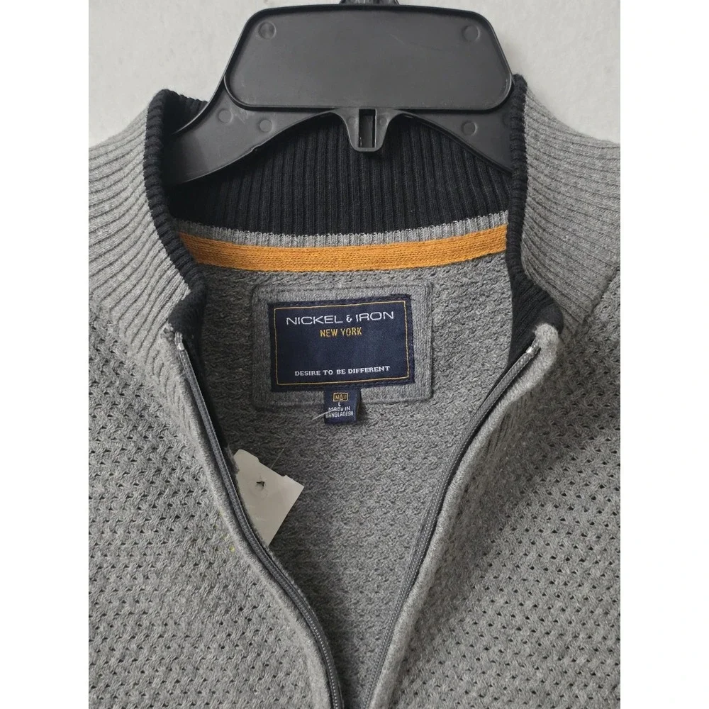 Nickel & iron New York sweater gray quarter-zip design with a textured knit Sz L